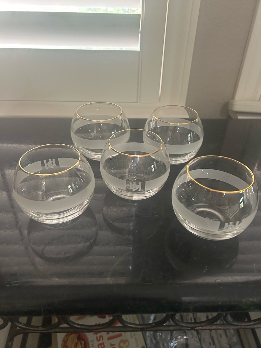 Gold-Rimmed Clear Glass Dessert Bowls candle holders or wine glasses - Set of 5